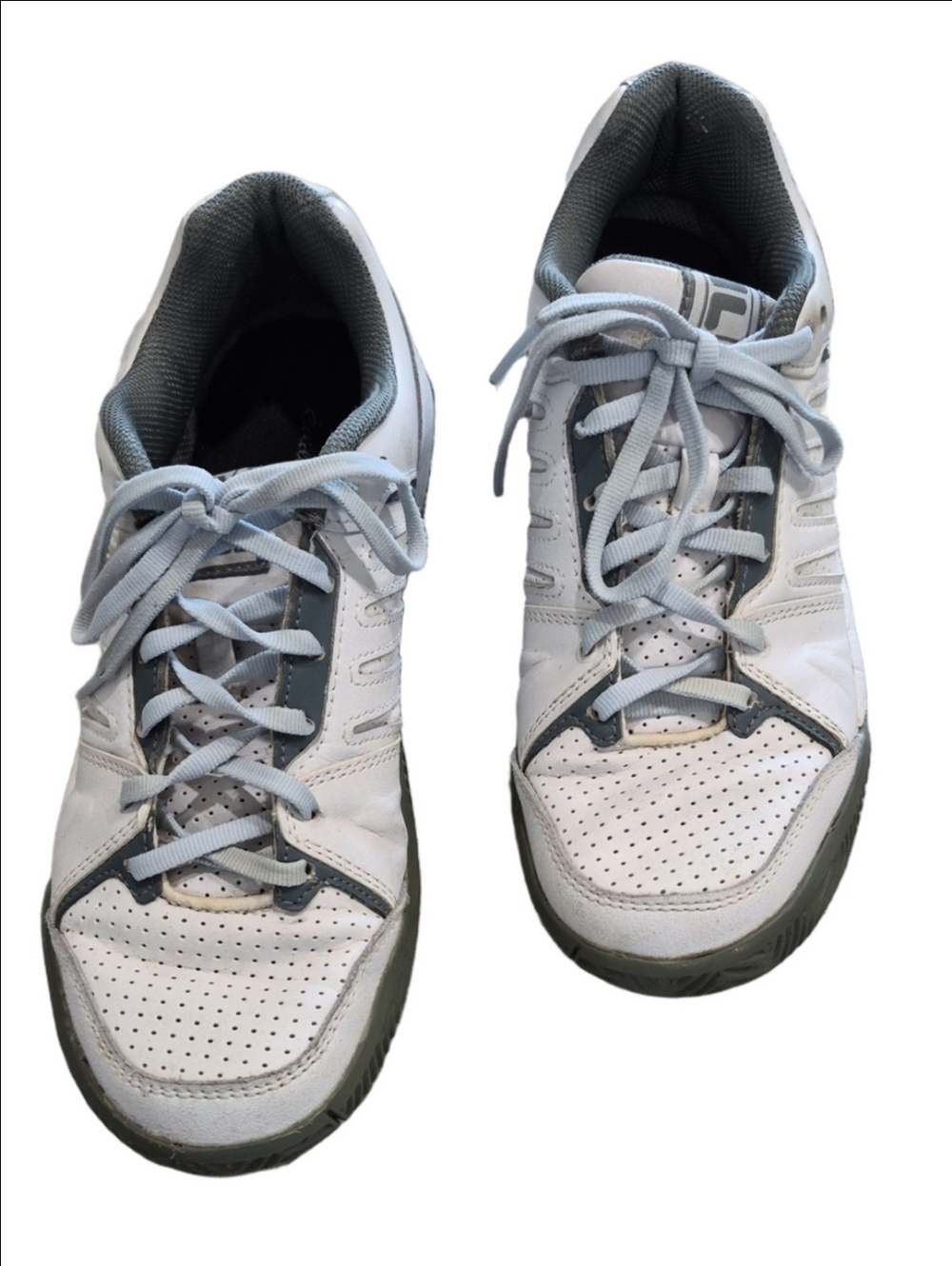 FILA Classic Perforated Leather Athletic Shoes - White/Gray/Light Blue